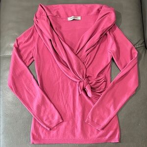 Valentino Pink Long Sleeve Faux Wrap Top EUC see measurements. Fleece wool! Soft